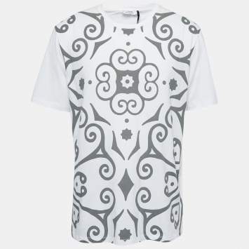 Pre Owned Versace Collection White Twirl Print Cotton Crew Neck T-Shirt XXL