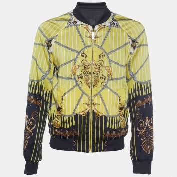 Pre Owned Versace Collection Yellow and Black Printed Reversible Bomber Jacket XL