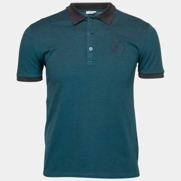 Pre Owned Versace Collection Blue Medusa Embroidered Cotton Polo T-Shirt S