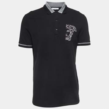Pre Owned Versace Collection Black Logo Embroidered Cotton Pique Polo T-Shirt XL 