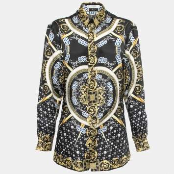 Pre Owned Versace Collection Black Baroque Printed Silk Shirt M