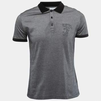 Pre Owned Versace Collection Grey Logo Embroidered Cotton Contrast Trim Polo T-Shirt S