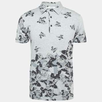 Pre Owned Versace Collection Grey Printed Jersey Polo T-Shirt L