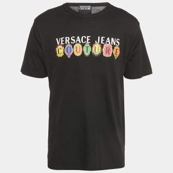 Pre Owned Versace Jeans Couture Black Logo Print Jersey T-Shirt XL
