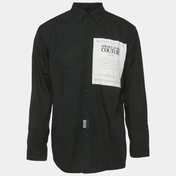 Pre Owned قميص فيرساتشي جينز كوتور قطن أسود بطبعات مقاس كبير جدًا - إكس لارج