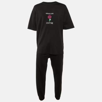 Pre Owned Versace Jeans Couture Black Cotton T-Shirt & Joggers Set M/L