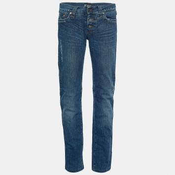 Pre Owned Versace Jeans Couture Indigo Distressed Straight Fit Jeans S