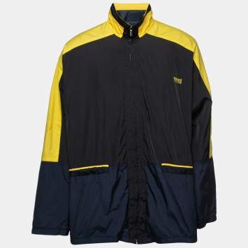 Pre Owned Versace Jeans Couture Black Color Block Synthetic Zip-Up Track Jacket 2XL