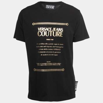 Pre Owned Versace Jeans Couture Black Printed Cotton Crew Neck Half Sleeve T-Shirt XL