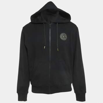 Pre Owned Versace Jeans Couture Black Cotton Logo Applique Hoodie M