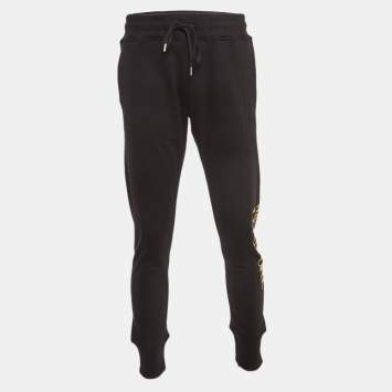Pre Owned Versace Jeans Couture Black Logo Print Cotton Knit Drawstring Sweatpants L