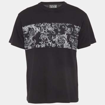 Pre Owned Versace Jeans Couture Black Printed Cotton Crew Neck T-Shirt M