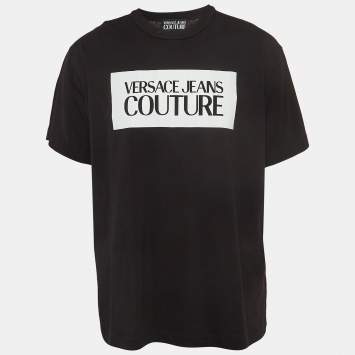 Pre Owned Versace Jeans Couture Black Logo Print Cotton Knit Half Sleeve T-Shirt XL