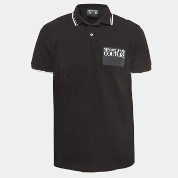 Pre Owned Versace Jeans Couture Black Logo Patch Cotton Pique Polo T-Shirt XL