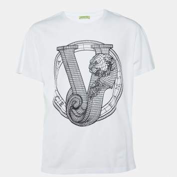 Pre Owned Versace Jeans White Logo Rubber Print Cotton T-Shirt XXXL