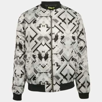 Pre Owned Versace Jeans Grey Geometric Print Synthetic Bomber Jacket M