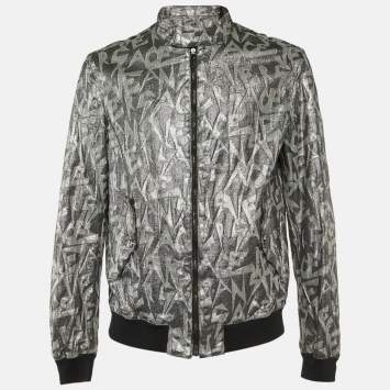 مملوكة مسبقًا Versace Jeans Silver Metallic Jacquard Bomber Jacket L