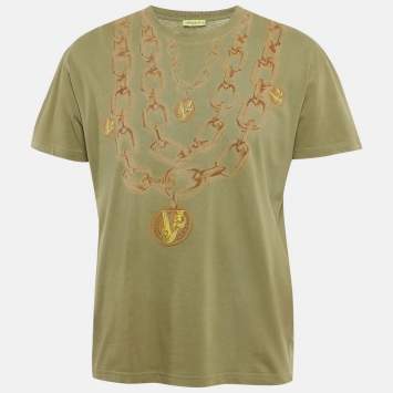 مملوكة مسبقًا Versace Jeans Green Printed Jersey Crewneck T-Shirt M