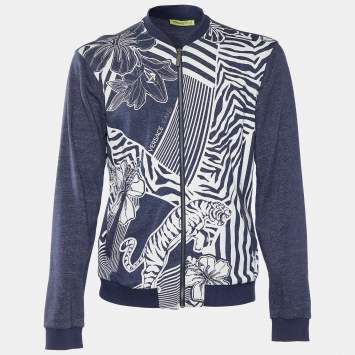 مملوكة مسبقًا Versace Jeans Blue Printed Knit Zip Front Jacket M