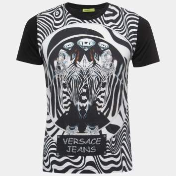 Pre Owned Versace Jeans Black Printed Cotton Crew Neck Short Sleeve T-Shirt S
