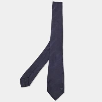Pre Owned Versace Navy Blue Medusa Patterned Silk Tie