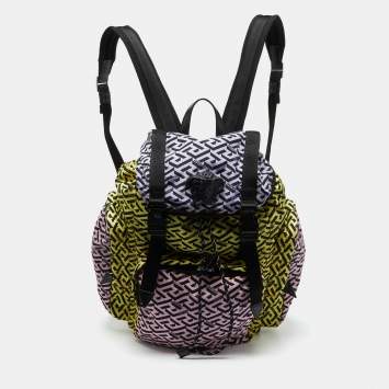 Pre Owned Versace Multicolor Nylon La Medusa La Greca Backpack
