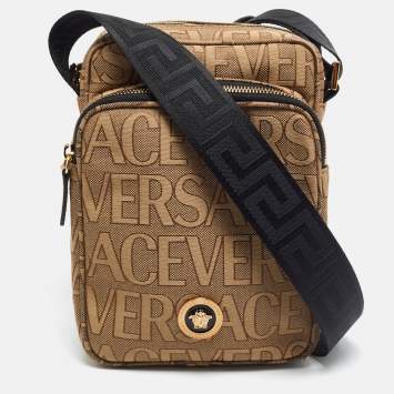 مملوكة مسبقًا Versace Medusa Logo All Over Beige/Black Fabric Messenger Bag