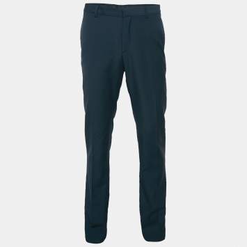 Pre Owned Versace Navy Blue Wool Straight Leg Formal Trousers L