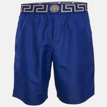Pre Owned Versace Blue Greca Border Detail Boardshorts M