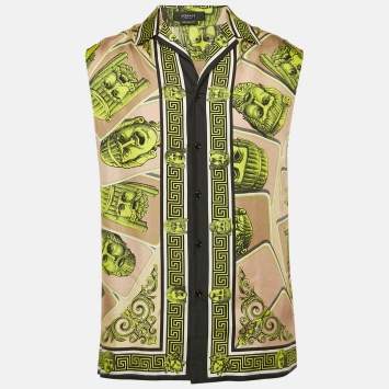 Versace Multicolor Printed Silk Button Front Sleeveless Shirt S