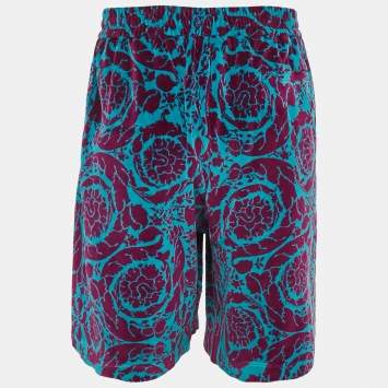 Versace Purple/Turquoise Baroque Jacquard Velvet Shorts XL 
