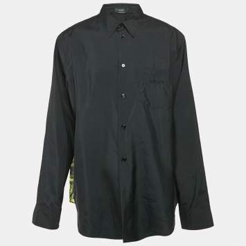 Versace Black Silk Blend and Printed Mesh Button Front Shirt 4XL