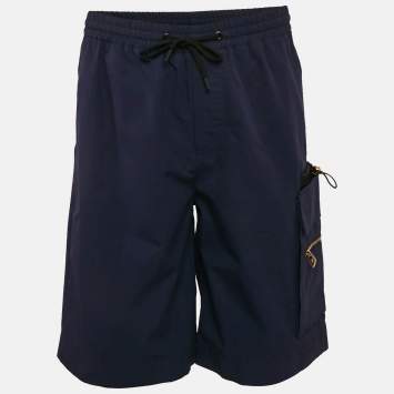 Pre Owned Versace Navy Blue Cotton Poplin Pocket Detail Shorts S