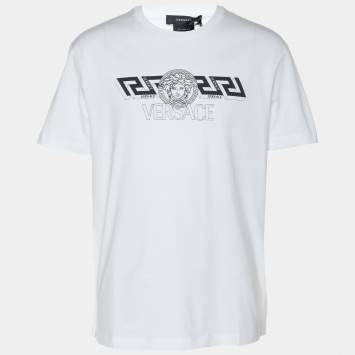 Versace White Jersey Logo Print T-Shirt L