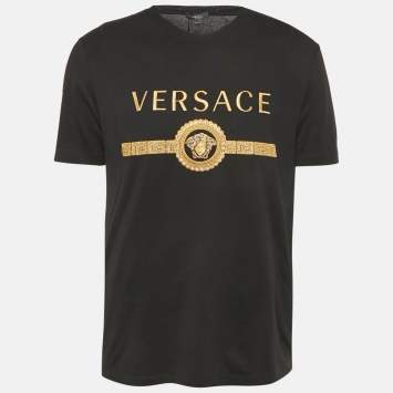 Pre Owned Versace Black Medusa Embroidery Cotton Taylor Fit T-Shirt L