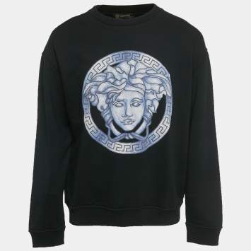 Pre Owned Versace Black Medusa Head Printed Cotton Knit Pullover XXL  