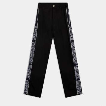 مملوكة مسبقًا Versace Logo Stripe Gabardine Black Cotton Trouser