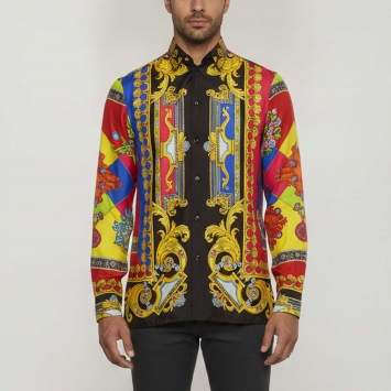 Pre Owned Versace Multicolor Baroque Print Silk Button Down Shirt M