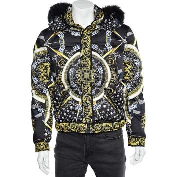 Pre Owned Versace Collection Multicolor Printed Fur Lined Hooded Jacket L