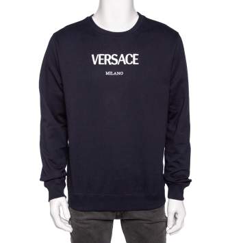 Pre Owned Versace Navy Blue Logo Embroidered Cotton Taylor Fit Sweatshirt L