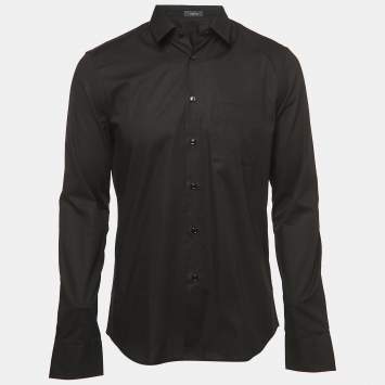 Pre Owned Versace Black Cotton Button Front Full Sleeve Shirt M
