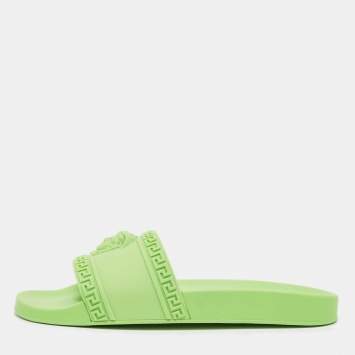 Versace Neon Green Rubber Palazzo Pool Slides Size 46
