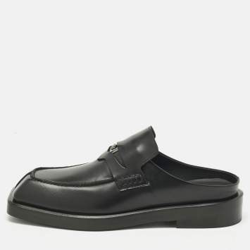 Pre Owned Versace Black Leather Square Toe Mules Size 44