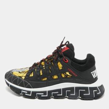 Pre Owned Versace Multicolor Canvas and Leather Trigreca Sneakers Size 46