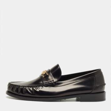 Pre Owned Versace Black Leather Medusa Loafers Size 47