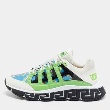 مملوكة مسبقًا Versace Trigreca Size 46 Multicolor Canvas and Leather Low Top Sneakers