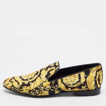 مملوكة مسبقًا Versace Baroque Size 44 Yellow/Black Brocade Fabric Loafers