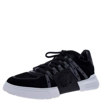 Pre Owned Versace Black Suede Leather And Rubber Medusa Lace Up Sneakers Size 42.5