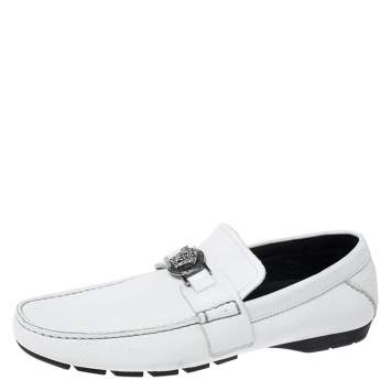 Pre Owned Versace White Leather Medusa Detail Slip On Loafers Size 41