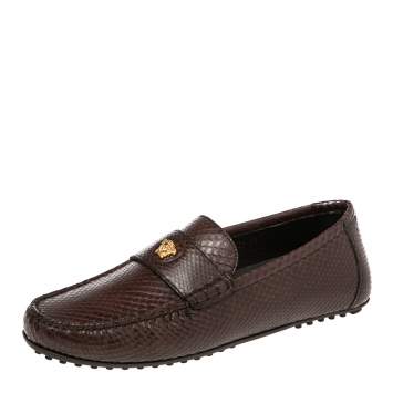 Pre Owned Versace Brown Snakeskin  Leather Medusa Slip On Loafers  Size 42